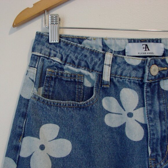 Flying Angel Floral Wide Leg Jeans Flower High Waist Size 11 / 30 Juniors - Picture 7 of 14